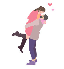 illustration of a flat loving couple hugging