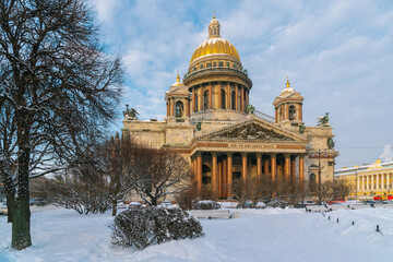 View of the St. Isaac's Square and the St. Isaac's Cathedral on a sunny winter day, St. Petersburg, Russia