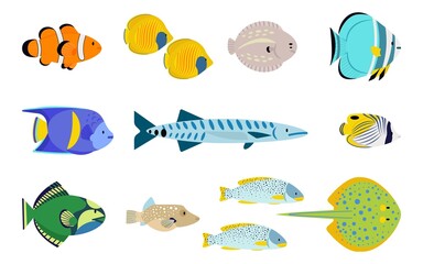 Underwater fish set. Sea life creatures collection.