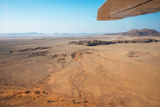 Beautiful scenery from an airplane in Namib desert. Fairy circles.
