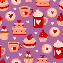 Seamless pattern background for Valentines day. Childish print for wrapping paper, textile and cards.