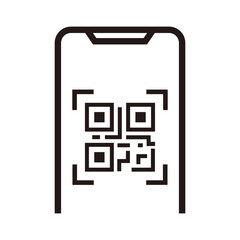 Scanning QR Code with mobile phone and text scan here symbol illustration.