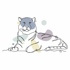 Continuous one simple single line drawing of amur tiger icon in silhouette on a white background. Linear stylized.