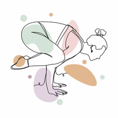 Continuous one simple single line drawing of beautiful woman working out in the gym or yoga icon in silhouette on a white background. Linear stylized.