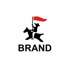 horse and cowboy carrying silhouette flag, Minimalist Label Logo Design for toys