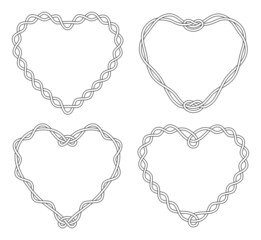 Set of outline black and white heart vector frames
