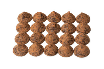 Chocolate truffles isolated on a white background.