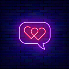 Speak bubble talk with hearts neon icon. Happy Valentines Day. Isolated vector stock illustration