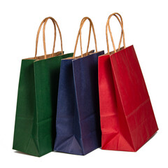 Three paper market bags ecological isolated on the white background