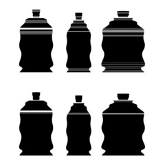 a set of kitchen utensils for storing food and drinks and preserving food silhouette of bottles of different shapes in black
