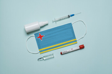 Blood tube for test detection of virus Covid-19 Omicron Variant with positive result, medicine mask...