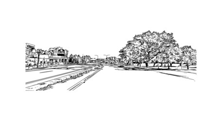 Fototapeta premium Building view with landmark of Logan is the city in Australia. Hand drawn sketch illustration in vector.