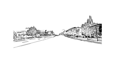 Building view with landmark of Logan is the city in Australia. Hand drawn sketch illustration in vector.