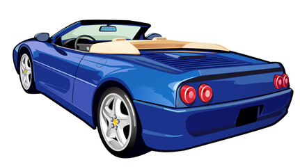 Blue sports car convertible, vector illustration isolated on white
