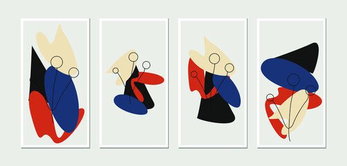 vector illustration 4 types abstract shape plant and flowers art design for print, background, cover, wallpaper, minimalist and natural wall art.