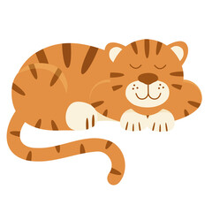 Flat illustration of sleeping tiger. Symbol of New Year 2022