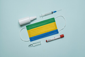 Blood tube for test detection of virus Covid-19 Omicron Variant with positive result, medicine mask...