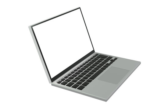 3D構造のノートパソコン。斜め向き。