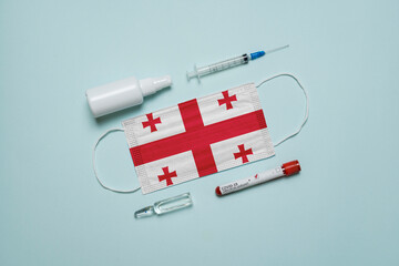 Blood tube for test detection of virus Covid-19 Omicron Variant with positive result, medicine mask...
