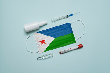 Blood tube for test detection of virus Covid-19 Omicron Variant with positive result, medicine mask...