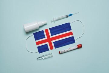 Blood tube for test detection of virus Covid-19 Omicron Variant with positive result, medicine mask...