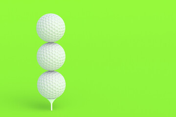 Luxurious tournaments. Sports Equipment. Leisure and hobby games. International competitions. Fan club. Golf balls with tee on green background. Copy space. 3d render