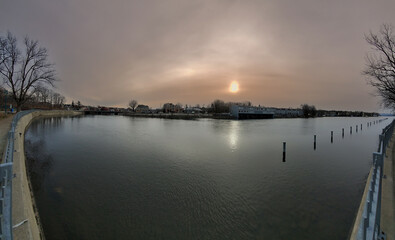 Sunrise in a bay near the city of Magog, province of Quebec, Canada