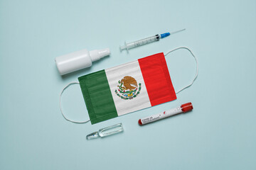 Blood tube for test detection of virus Covid-19 Omicron Variant with positive result, medicine mask...