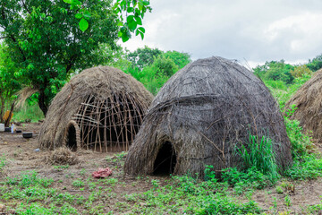 Traditional Houses in Mursi tribe village, Omo valley, Ethiopia