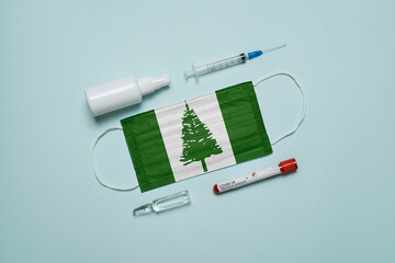 Blood tube for test detection of virus Covid-19 Omicron Variant with positive result, medicine mask...