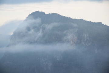 Beautiful sunrise at Khuan Nok Ten mountain, Phatthalung province Thailand.