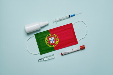 Blood tube for test detection of virus Covid-19 Omicron Variant with positive result, medicine mask...