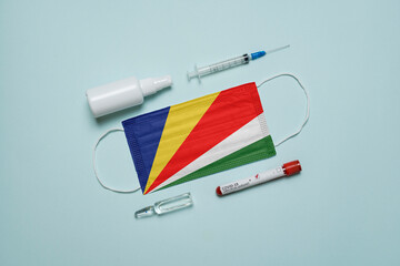 Blood tube for test detection of virus Covid-19 Omicron Variant with positive result, medicine mask...