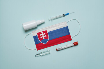 Blood tube for test detection of virus Covid-19 Omicron Variant with positive result, medicine mask...