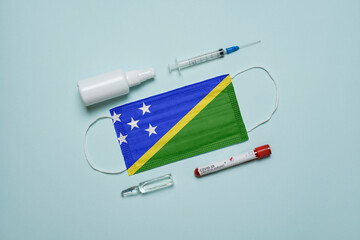 Blood tube for test detection of virus Covid-19 Omicron Variant with positive result, medicine mask...