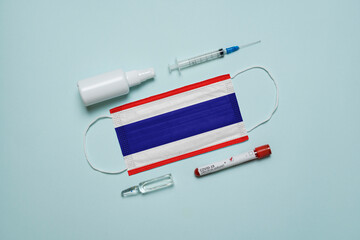 Blood tube for test detection of virus Covid-19 Omicron Variant with positive result, medicine mask...