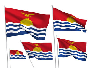 Kiribati vector flags set. 5 different wavy fabric 3D flags fluttering on the wind. EPS 8 created using gradient meshes isolated on white background. Five design elements from world collection