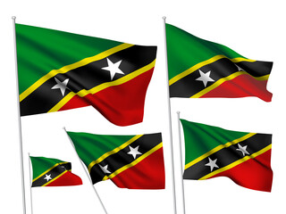 Saint Kitts and Nevis vector flags set. 5 different wavy fabric 3D flags fluttering on the wind. EPS 8 created using gradient meshes isolated on white background. Five design elements
