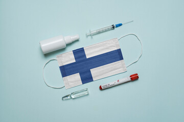 Blood tube for test detection of virus Covid-19 Omicron Variant with positive result, medicine mask...