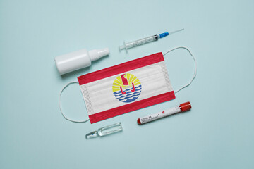Blood tube for test detection of virus Covid-19 Omicron Variant with positive result, medicine mask...
