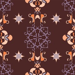 Warm Chocolate Brown And Peach Ornate And Decorative Vector Repeat Pattern