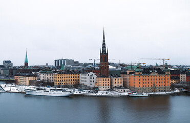 Fototapeta na wymiar Central Stockholm island in the snow, Sweden.