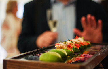 Close up shot of food appetisers from a wedding in Hampshire, UK.