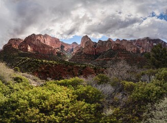 Sunshine through the clouds over Nagunt Mesa mountain in Kolob Canyons, Utah, USA