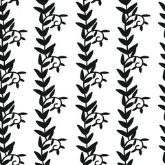 Fototapeta premium Seamless vector pattern with gray and black fern illustrations on transparent background. Scandinavian, abstract hand drawn line style print.Design for textile, fabric, wrapping paper,packaging,scrapb