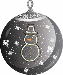 black christmas ball with snowman image