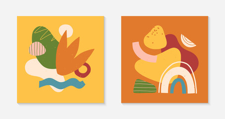 Set of abstract vector illustrations with hand drawn various organic shapes and graphic elements.Trendy artistic contemporary designs for prints,flyers,banners,invitations,branding design,covers