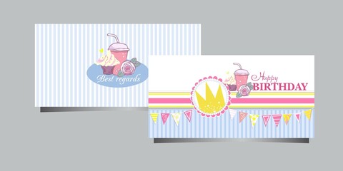 happy birthday card with gold crown and cupcake