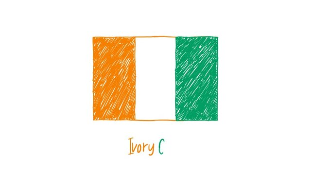 Ivory Coast Flag Marker or Pencil Color Sketch Animation