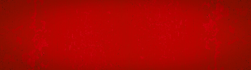 Abstract red colored painted stone concrete cement scratched peeled off weathered grunge wall or floor texture, with cracks background panorama banner long